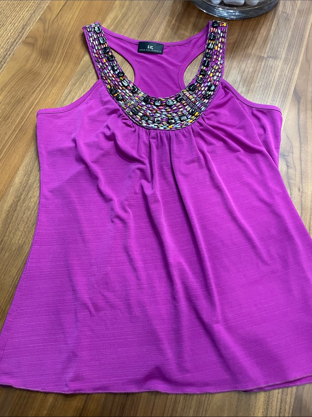 IZ Byer California Sleeveless Embellished Neck Racerback Tank - Fuchsia/Purple
